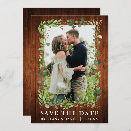 Aquarelle Eucalyptus Wood Enregistrer La Carte Dat (Devant / Derrière)