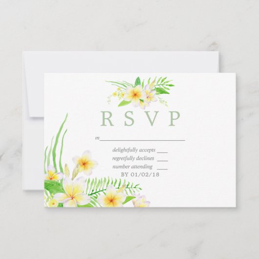 Aquarelle exotique Frangipani Mariage RSVP (Devant)