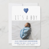 Aquarelle Faire-part Coeurs Bleus (Devant)