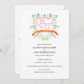 Aquarelle Faire-part de mariage avec Monogramme de (Devant / Derrière)