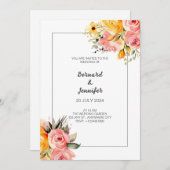 Aquarelle Faire-part de mariage citron rose (Devant / Derrière)