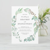 Aquarelle Faire-part de mariage de couronne verte (Debout devant)