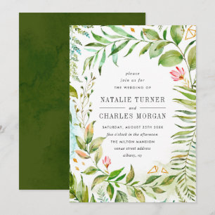 Aquarelle Faire-part de mariage de feuillage vert