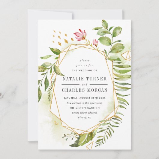 Aquarelle Faire-part de mariage de feuillage vert  (Devant)
