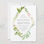 Aquarelle Faire-part de mariage de feuillage vert (Devant)