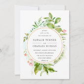 Aquarelle Faire-part de mariage de feuillage vert  (Devant)