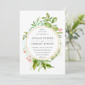 Aquarelle Faire-part de mariage de feuillage vert  (Debout devant)