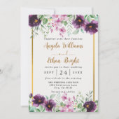 Aquarelle Faire-part de mariage de fleurs pourpres (Devant)