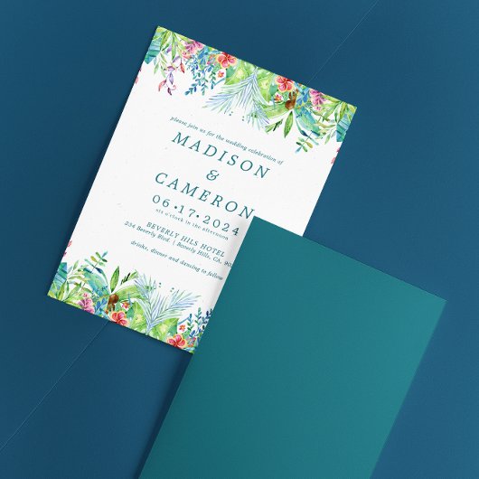 Aquarelle Faire-part de mariage de fleurs tropical