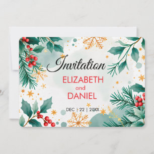 Aquarelle Faire-part de mariage de Noël avec Holly