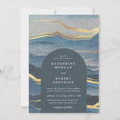 Aquarelle Faire-part de mariage de paysage bleu or (Devant)