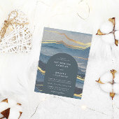 Aquarelle Faire-part de mariage de paysage bleu or