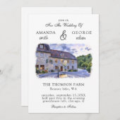 Aquarelle Faire-part de mariage du lieu (Devant / Derrière)