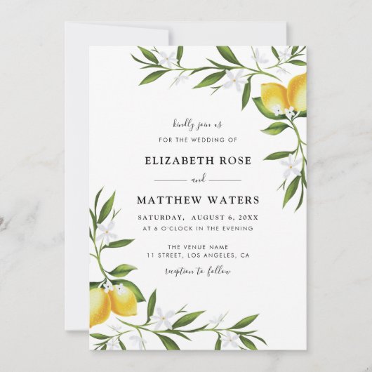 aquarelle faire-part de mariage feuillage citron (Devant)