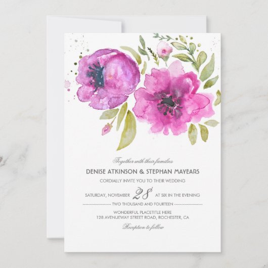 Aquarelle Faire-part de mariage Fleurs (Devant)