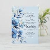 Aquarelle Faire-part de mariage Fleurs Bleues (Debout devant)