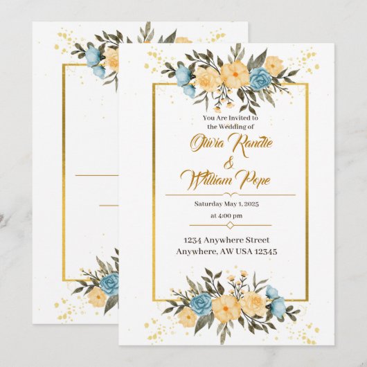 Aquarelle Faire-part de mariage florale (Devant / Derrière)