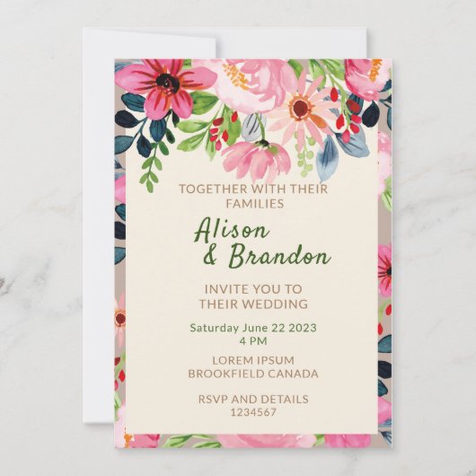 Aquarelle Faire-part de mariage florale (Devant)