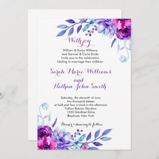 Aquarelle Faire-part de mariage florale (Devant / Derrière)