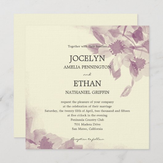 Aquarelle Faire-part de mariage florale (Devant / Derrière)