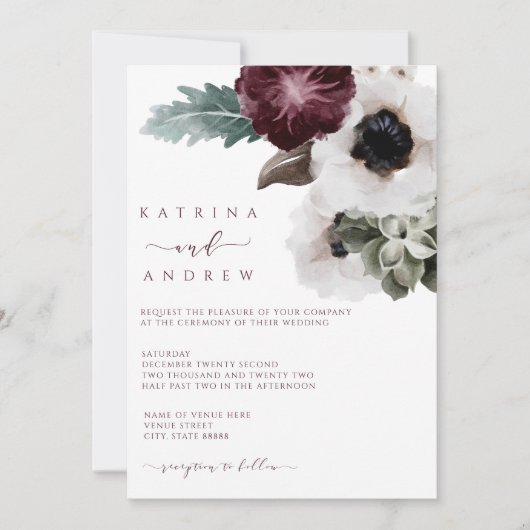 Aquarelle Faire-part de mariage florale (Devant)