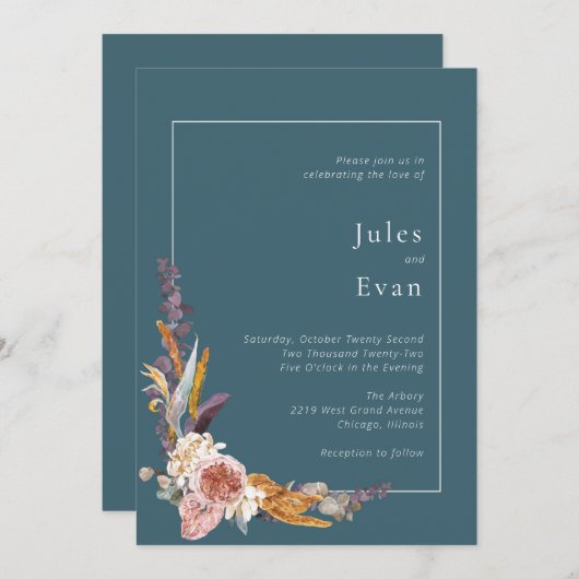 Aquarelle Faire-part de mariage florale (Devant / Derrière)