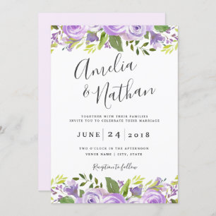 Aquarelle Faire-part de mariage Florale pourpre