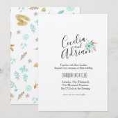 Aquarelle Faire-part de mariage Turquoise botaniqu (Devant / Derrière)