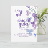 Aquarelle faire-part de naissance de fleurs violet (Debout devant)