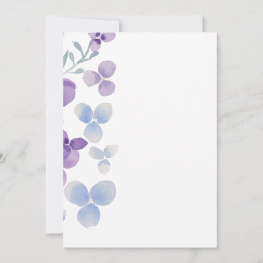 Aquarelle faire-part de naissance de fleurs violet (Dos)