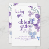 Aquarelle faire-part de naissance de fleurs violet (Devant / Derrière)