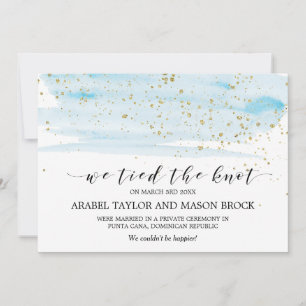 Aquarelle Faire-part Elopement bleu et or