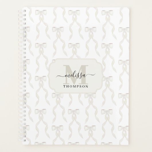 Aquarelle fantaisie Blanc Bow Mariage Monogramme (Devant)