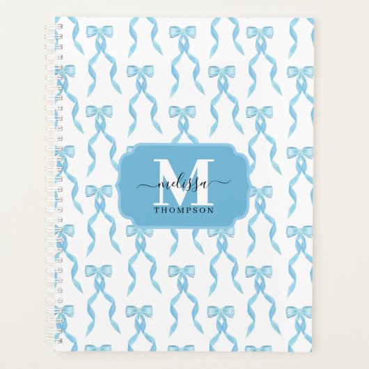 Aquarelle fantaisie bleu Bow Mariage monogramme (Devant)