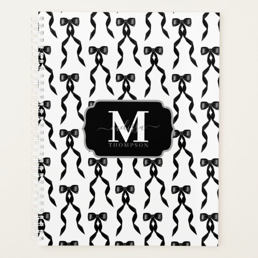 Aquarelle fantaisie Noir Bow Mariage monogramme (Devant)