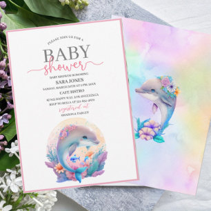 Aquarelle fcute dauphin baby shower Invitation