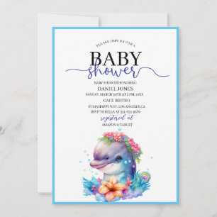 Aquarelle fcute dauphin baby shower Invitation