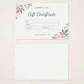 Aquarelle Feminine Elegant Certificat Cadeau (Devant & derrière)