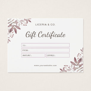 Aquarelle Feminine Elegant Certificat Cadeau