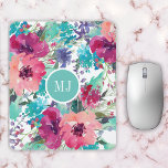 Aquarelle féminine personnalisée Motif floral<br><div class="desc">Un coussin de souris coloré à motif floral à l'aquarelle en rose,  fuchsia,  magenta,  aqua,  turquoise et violet fait un éclat coloré pour votre maison,  votre école ou votre bureau. Personnalisez avec votre monogramme en modifiant l'exemple de texte dans le modèle de conception.</div>