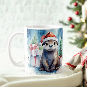 Aquarelle Festif Otter Christmas Mug