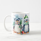Aquarelle Festive Pingouins de Noël Mug (Gauche)