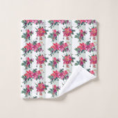 Aquarelle Festive Poinsettias & Sage Stripes (Gant de toilette)