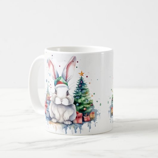 Aquarelle Festive Rabbit de Noël Mug (Devant gauche)