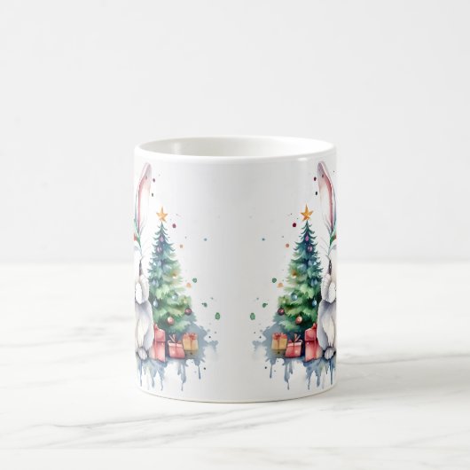 Aquarelle Festive Rabbit de Noël Mug (Centre)