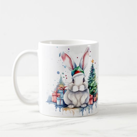 Aquarelle Festive Rabbit de Noël Mug (Gauche)