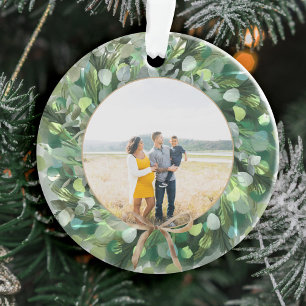 Aquarelle Festive Verdure Wreath Family Photo