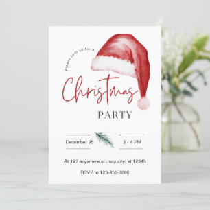 Aquarelle fête de Noël Santa Hat Invitation