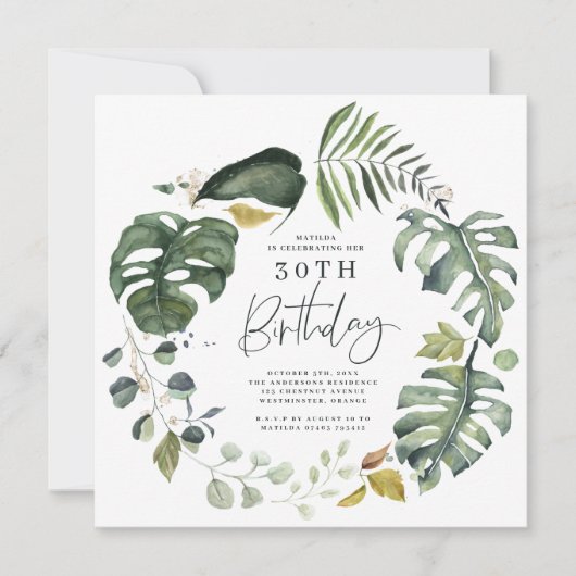 Aquarelle feuillage 30e anniversaire invitation (Devant)