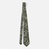 Aquarelle feuillage sur cravate vert olive (Dos)